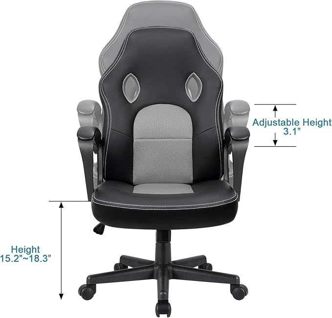 Furmax Office Chair Desk Chair Leather Gaming Chair Computer Chair Racing Style Ergonomic Adjustable Swivel Task Chair with Lumbar Support and Arms (Grey)