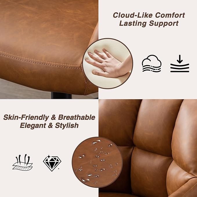 HNY Modern PU Leather Office Desk Chair, Height Adjustable Comfy Swivel Vanity Make up Chair with Wheels for Living Room Home Office Computer, Brown