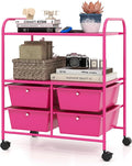 Moccha Rolling Storage Cart with 4 Drawers - Storage Drawers Organizer with wheels for Craft Art Supply Paper Salon, Scrapbook Paper Tools, Movable Utility Cart for Classroom School Studio, Hot Pink