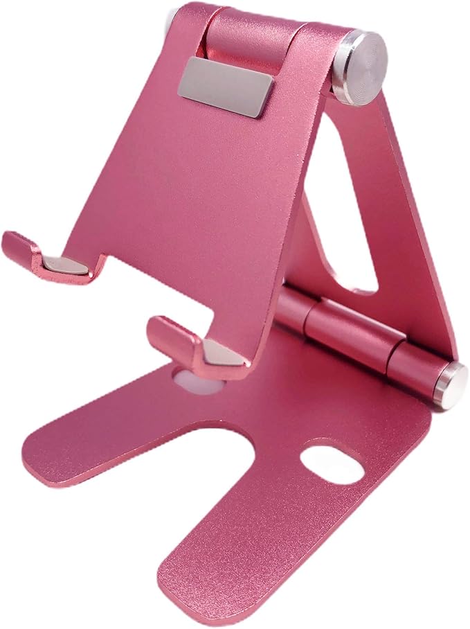 Fully Foldable Multi-Angle Aluminum Phone & Tablet Stand - Adjustable Dock Holder for Desk, Bed, Office, School, Kitchen, Travel - Portable Charger Station Organizer (Rose Gold, Foldable)
