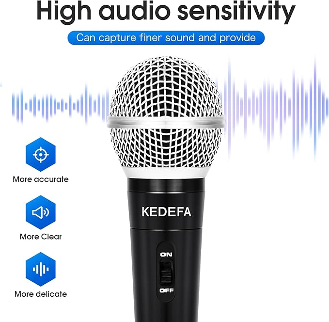 KM88 Handheld Wired Karaoke Microphone, Super Cardioid Dynamic Vocal Mic with 13.12ft Detachable XLR Audio Cable and ON/Off Switch, for Karaoke Singing Machine, Speaker