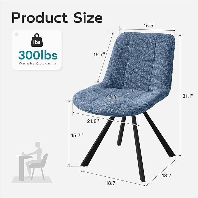 Small Desk Chair No Wheels, Swivel Velvet Vanity Chair No Arms, Armless Office Chair with Back and Metal Legs for Small Space, Bedroom, Home Office, Mid Century Modern, Ocean Blue