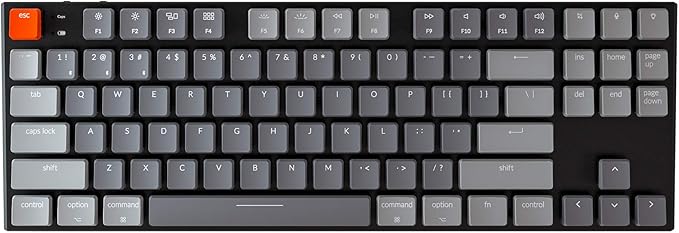 Keychron K10 87 Key Ultra-Slim Wireless Bluetooth/USB Wired TKL Tenkeyless Mechanical Gaming Keyboard, RGB LED Backlit Low Profile Blue Switches for Mac Windows