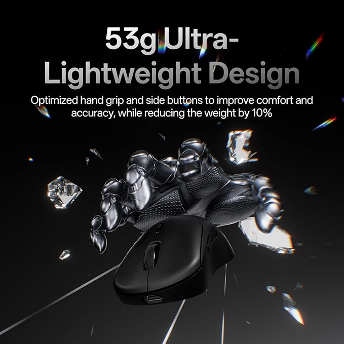 Rapoo VT3 MAX Gen-2 Wireless Gaming Mouse, True 8K Wireless Polling Rate, 53g Lightweight, Up to 750 Hr Battery, Nordic nRF54L15 MCU, 120-Million Optical Switch, 10 Programmable Buttons, Macro Enabled