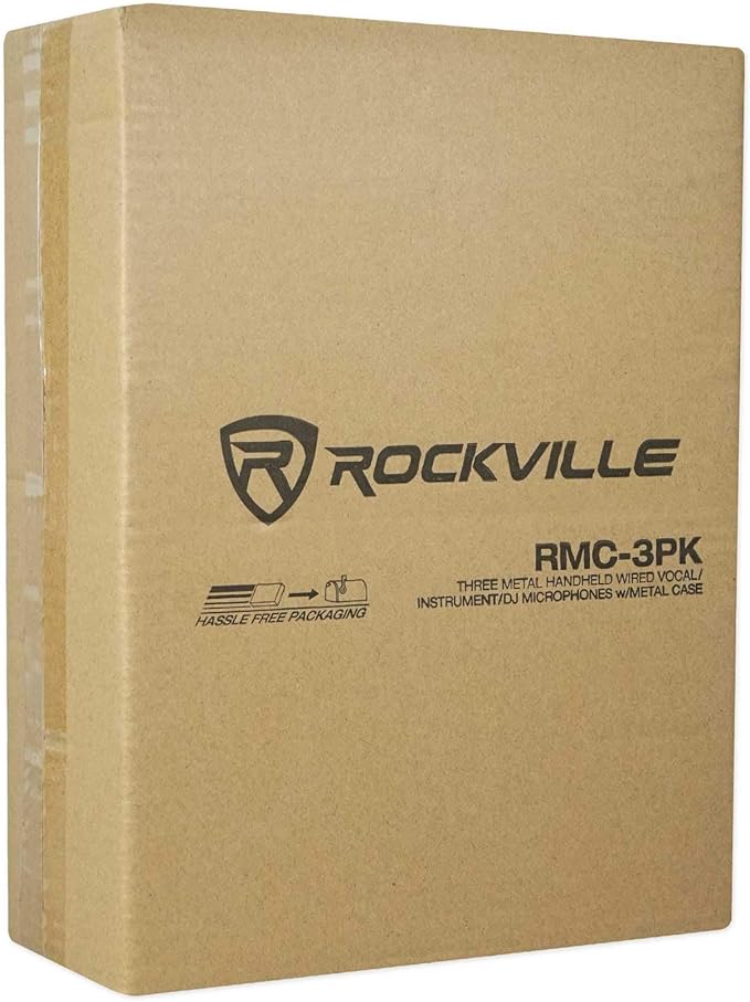 Rockville RMC-3PK Dynamic Microphones 3 Pack, Uni-Directional, Metal Build, XLR, Clear Sound, Low Background Noise, Durable Case, for Vocals, Instruments, DJs