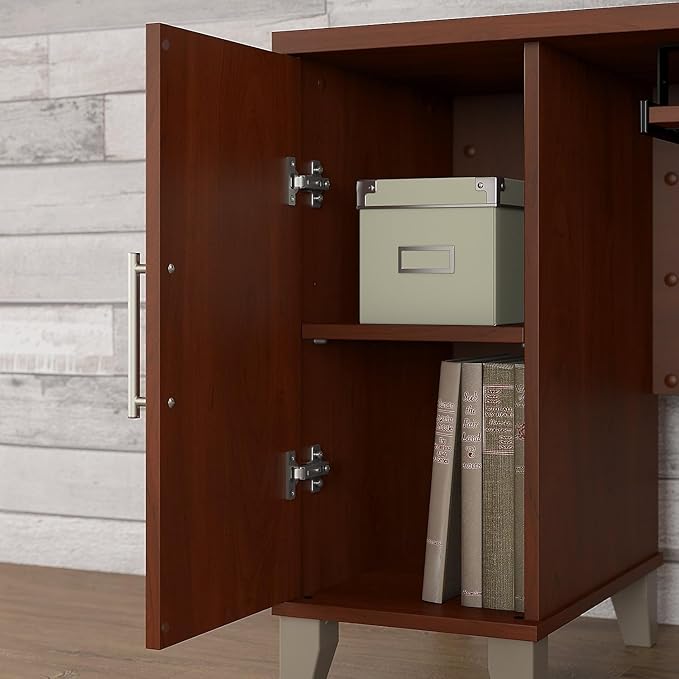 Bush Furniture Somerset 60W L Shaped Desk with Hutch and Lateral File Cabinet in Hansen Cherry