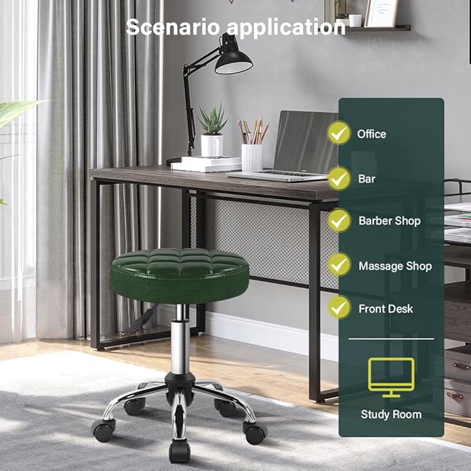 BFTOU Classic Swivel Stool with Wheel for Salon Work Home SPA Shop Height-Adjustable and Cost-Effective Rolling Stool Chair Small (Green)