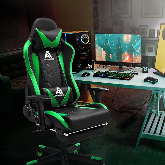AA Products Gaming Chair High Back Ergonomic Computer Racing Chair Adjustable Gamer Chair with Footrest, Lumbar Support Swivel Chair – LightGreen