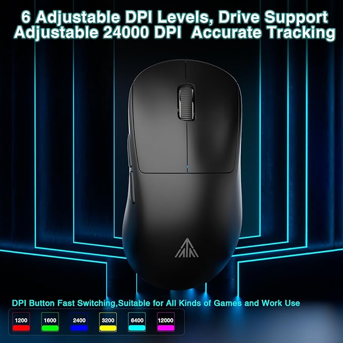 SOLAKAKA SM850 Gaming Mouse Wireless, 24000 DPI, 55g Lightweight Mouse Gaming, 6 Programmable Buttons, Ergonomic Computer Mouse, Tri-Mode BT5.1/2.4G/USB-C 250h Battery Life PC Gamer Mice for Laptop