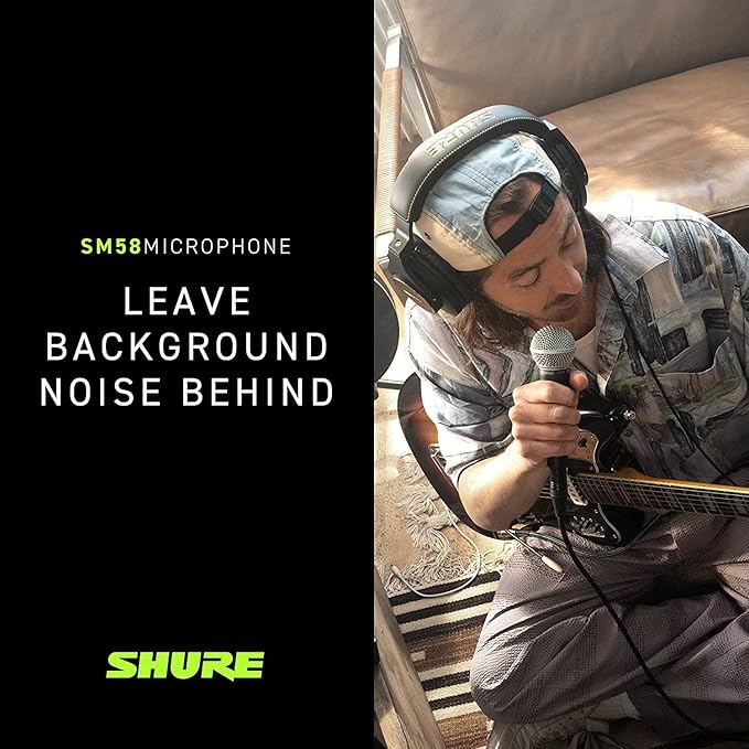 Shure SM58 Professional Dynamic Vocal Microphone with 25-Foot XLR Cable – Cardioid Mic for Live Performance, Studio Recording, Podcasting & Streaming (SM58-CN), Black & Silver