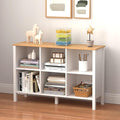 6-Cube Bookcase, Farmhouse Wooden Bookshelf Low Storage Organizer, 45" Horizontal White Console with Legs, Hallway Book Case for Entryway, Display Cabinet for Living Room (White, 6-Cube)