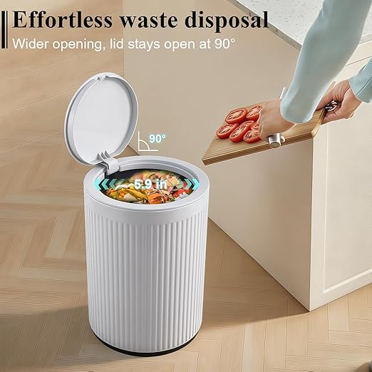 JiatuA Small Bathroom Trash Can with Lid, 2.1 Gallon Garbage Can with Pop-Up Lid Trash Bin Round Wastebasket for Kitchen Bedroom Office Living Room Toilet College Dorm, White