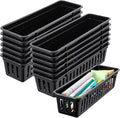 12 Pack Slim Plastic Storage Baskets Tray for Organizing, 10.24 x 3.15 x 2.36 Small Narrow Storage Bins Stackable Drawer Pencil Trays Holder for Desk Garage Cabinet Containers (Black)