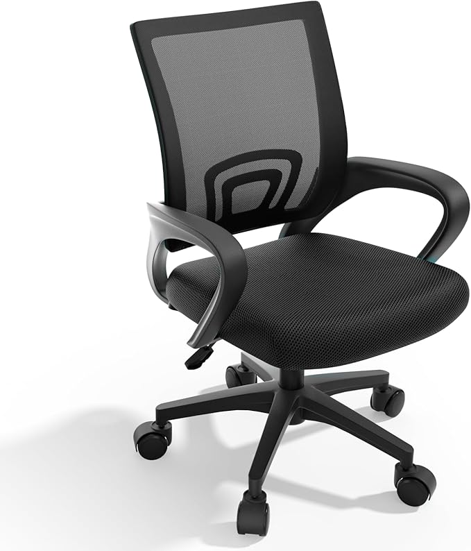 Magshion Office Chair, Ergonomic Mid-Back Mesh Desk Chair, Rolling Computer Chair with Lumbar Support & Comfy Armrests for for Gaming, Work, Study, 300 Lbs Capacity, Black