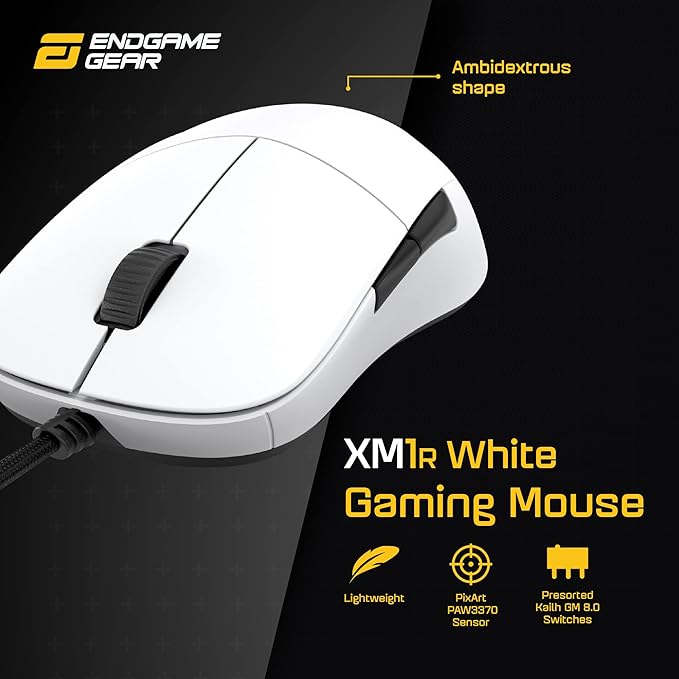 ENDGAME GEAR XM1r Gaming Mouse, Programmable Mouse with 5 Buttons and 19,000 DPI, White