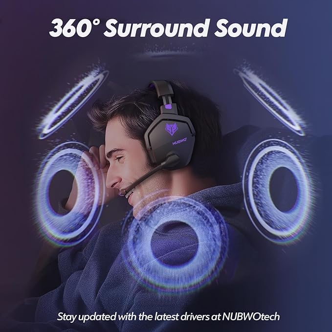 NUBWO Wireless Gaming Headset with Mic for Ps5 Ps4 PC, Zero Interference, 100-Hour Battery All-Day Play, 23ms Sync for Fortnite & Call of Duty/FPS Gamers, Triple Mode All Devices Compatible - Purple