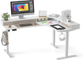 CubiCubi L Shaped Standing Desk with Drawers 63 x 48 Inch Adjustable Height, Electric Corner Desk with Storage, Sit Stand Home Office Desk with Splice Board, White