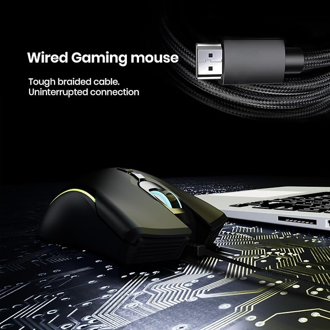 Wired Gaming Mouse - Computer Corded Mouse with 6 Programmable Buttons, Up to 7200 DPI Optical Sensor, RGB Lighting, for PC Laptop, Black (Cool Viper)