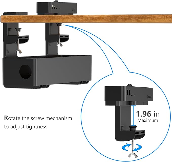Hiree Under Desk Cable Management Tray with 8 AC Outlets, 2 USB & 1 USB-C Ports - Clamp Mount Storage Basket Organizer, No Drill Cord Storage Organizers for Standing Desk Home Office（Black）