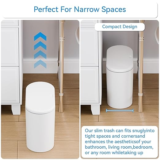 Yieach White 3.17 Gallon Slim Small Bathroom Trash Can with Lid,12L Plastic Thin Trashcans and Covered Wastebasket,Pet or Dog Proof Garbage Can for Bedroom,Rv,Dorm,Office and Lidded Bathroom Trashcan