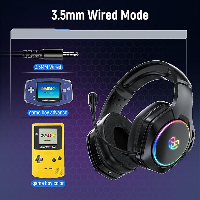Tatybo Wireless Gaming Headset for Ps5 Ps4 PC, 2.4GHz USB & Type-C Gaming Headphones, 40Hrs & 7.1 Surround Sound Bluetooth Headphones with Noise Canceling Mic, Wireless Headset for Switch Phone