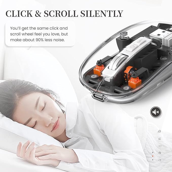 A.JAZZ Wireless Bluetooth5.1&2.4G Mini Lightweight Mouse,Transparent Clear Cool,Rechargeable Silent Computer Mice,Nano USB C Receiver,LED Battery Magic Silm for Office/PC/Mac/Laptop/Apple/ipad(Black)