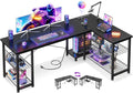 Casaottima 59 Inch L Shaped Gaming Desk with Shelves & Power Outlets, Reversible Computer Desk with Storage Shelves for Home Office, Black