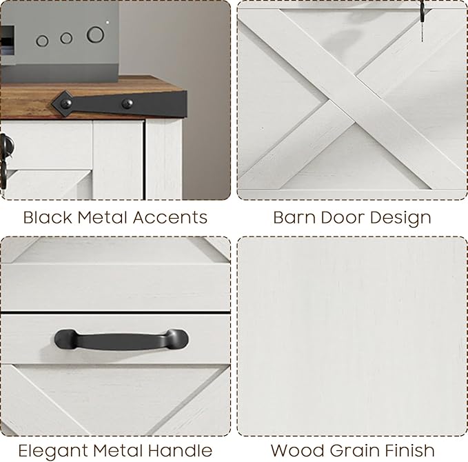 Vabches Vertical File Cabinet with 2 Drawers, Wooden Farmhouse Filing Cabinet for Letter/A4 Size Hanging Files, Under Desk Printer Stand with Storage for Home Office, White and Lock