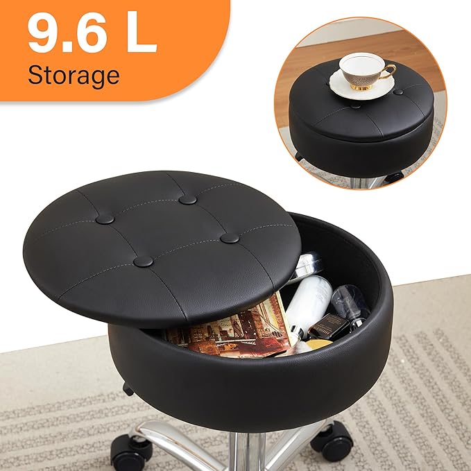 Gitrah Vanity Chair with Wheels Adjustable Vanity Stool with Storage Swivel Vanity Stool for Vanity Rolling Makeup Chair Black