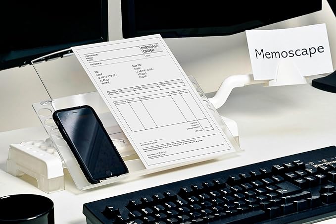 MemoScape Adjustable in-Line Document Holder for Typing | Reduces Neck Strain, Improves Focus, Boosts Desk Organization, and Workflow | Paper Holder Stand for Desk and Home Office - White (VUR 2080)