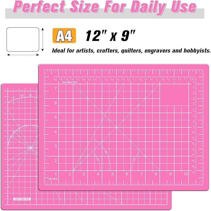 DIYSELF Cutting Mat 9in×12in, Cutting Mats for Crafts, Self Healing Cutting Mat A4, Fabric Cutting Mats Double Side for Sewing, Quilting, Craft Mat for Desktop (Pink), Matting & Mounting Materials
