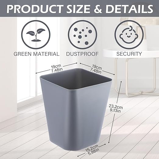 Amyhill 10 Pcs Small Trash Can 2 Gallon Plastic Garbage Can Small Waste Basket for Bathroom Office Living Room Kitchen Bedroom Home Under Desk (Grey)