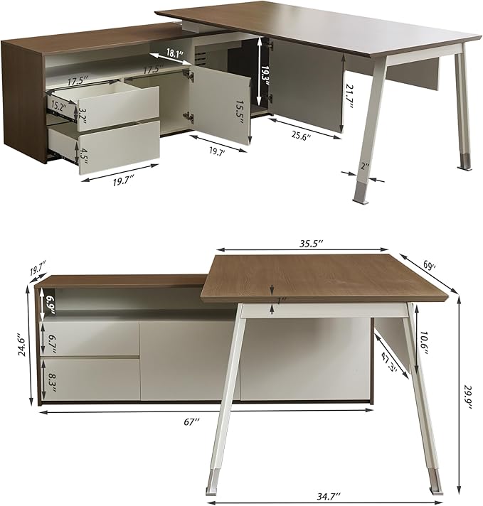 Okeysen 2-Piece L-Shaped Executive Desk Office Set with Chair and Cabinet
