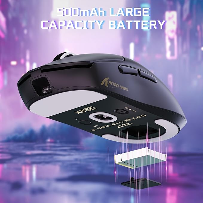 ATTACK SHARK X8SE Wireless Gaming Mouse,Adjustable 25K DPI PAW3311 Optical Sensor,Ergonomic 59g Lightweight,Triple Modes 2.4G/BT/USB-C Wired,500mAH Battery,5 Programmable Buttons for PC/Mac-Black