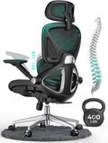 CAPOT Ergonomic Mesh Office Chair, Adjustable Lumbar High Back Desk Chair 400lbs, 4D Flip-up Arms, 3 Tilt Backrest, 3D Headrest, PU Wheels, Swivel Rolling Computer Chair for Long Desk Work - Black
