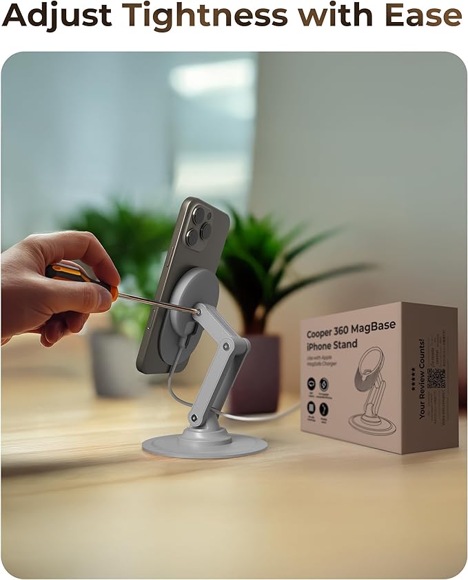 COOPER 360 MagBase, Stand for Apple MagSafe Charger (Not Included) MagSafe Charger Stand for iPhone 17 Pro Max, iPhone 16, 15,14,13,12, AirPods Charging, Standby Mode, 360° Rotation (Space Grey)
