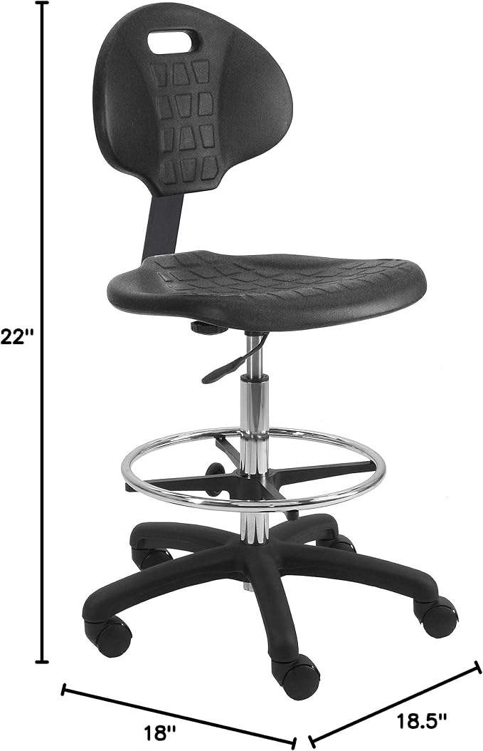BenchPro Deluxe Polyurethane Chair With 18” Adjustable Footring and Heavy Nylon Base , 21"-31" Height Adjustment, 450 lbs Capacity