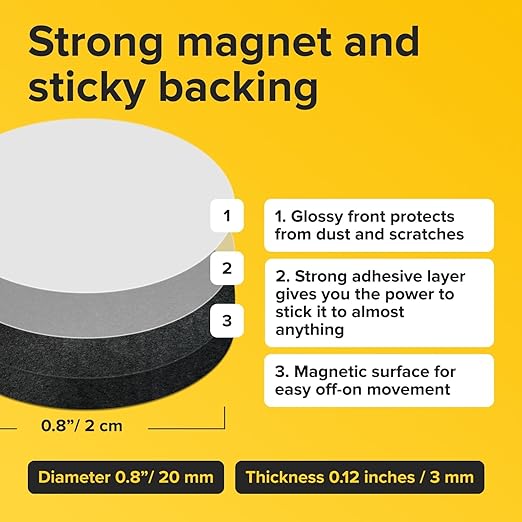 Peel-&-Stick Flexible Adhesive Magnets - 27 pcs (0.8"x0.12") Magnetic Dots for Office Supplies, Whiteboard, Crafts, Fridge, & School Projects