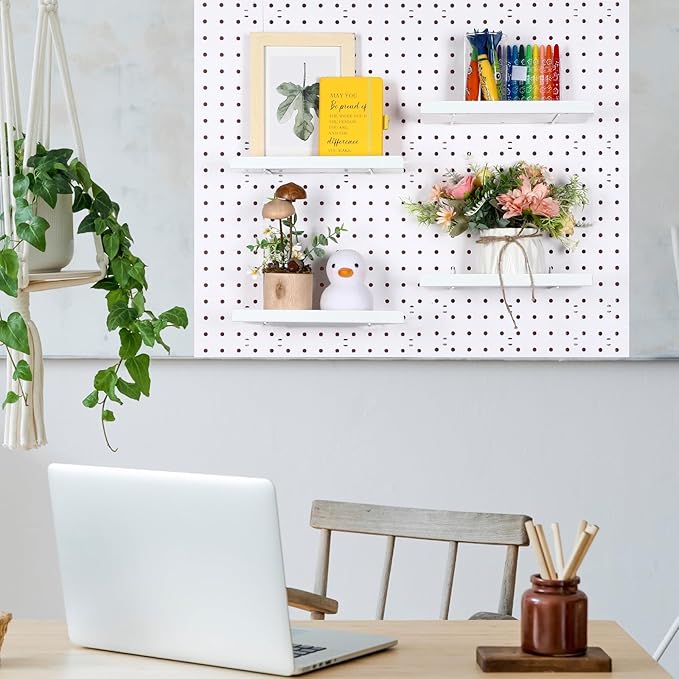 Beeveer 4 Pcs Pegboard Shelves Wall Organizer Brackets Pegboard Steel Tray Accessories Organizing Tools for Craft Garage Nursery Workbench Kitchen(10.04 x 4.33 Inch,White)