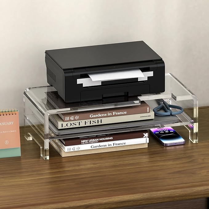 Acrylic Monitor Stand Riser Acrylic Laptop Stand Clear Computer Stand Laptop Riser with Storage Desk Organizer Accessories for Home and Office