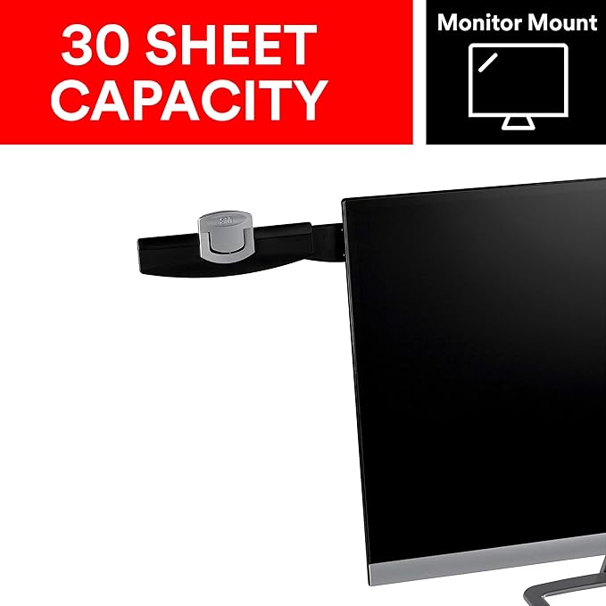 3M Monitor Mount Document Clip, Mounts Right or Left with Command Adhesive, Swings Forward and Back for Easy Viewing and Storage, 30 Sheet Capacity, Black (DH240MB)- Pack of 6