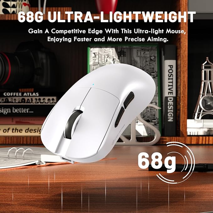 ZIYOU LANG×Magic-Refiner X2 Lightweight Wireless Gaming Mouse,Tri-Mode(2.4G/Wired/BT),25K DPI,PAW3311 Optical Sensor,1000Hz Polling Rate,500mAh,69g Ergonomic Mice for Medium-Large Hands-White