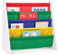 Humble Crew 4-Tier Kids Bookshelf, White Wood/Primary - Premium Book Shelf for Kids Rooms with Four Deep Pockets - Toddler Sling Book Rack with Deep Sleeves, Nursery Bookcase Organizer