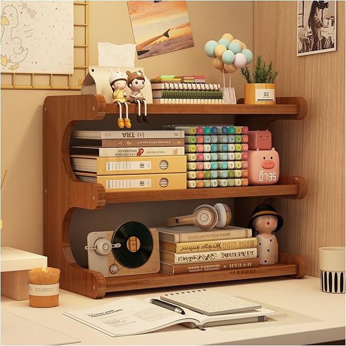 3 Tier Bookshelf for Desktop, Storage Rack, Desktop Organization