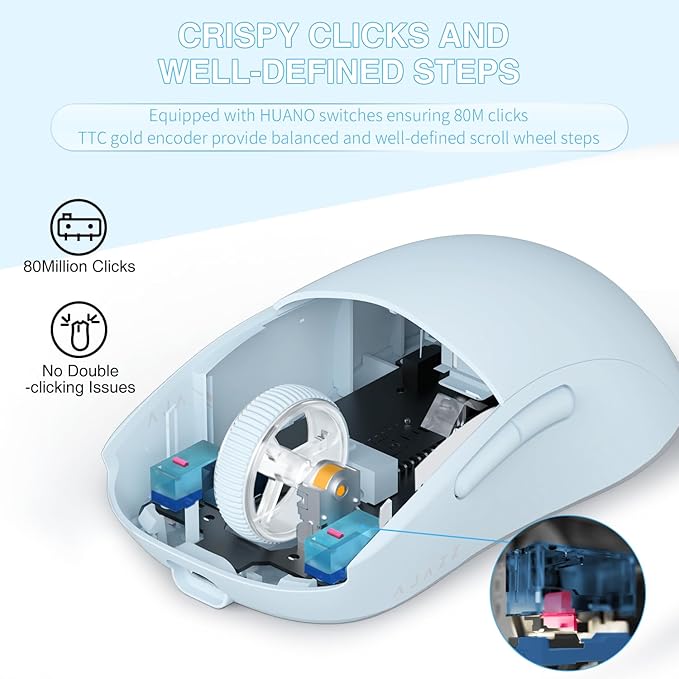 ATTACK SHARK AJ199 Wireless Gaming Mouse,59g Lightweight Ergonomic Computer Mouse,1000Hz Polling Rate,Up to 26000DPI,Double Modes PAW-3395 Optical Sensor,Programmable 6 Button for PC/Laptop/Win/Mac