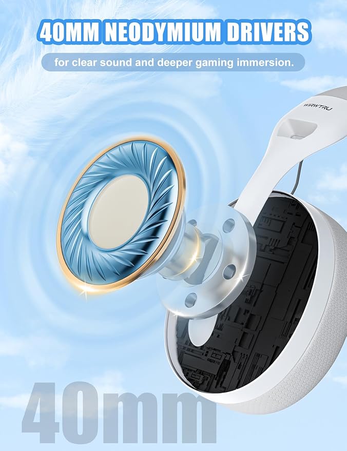 WIRWTRU S30 Gaming Headset with Microphone,198g Lightweight Design, Wired Gaming Headphones for Xbox, Xbox Series X|S, PS5, PS4, Switch, PC, Noise Cancelling Mic, Soft Earmuffs (White)