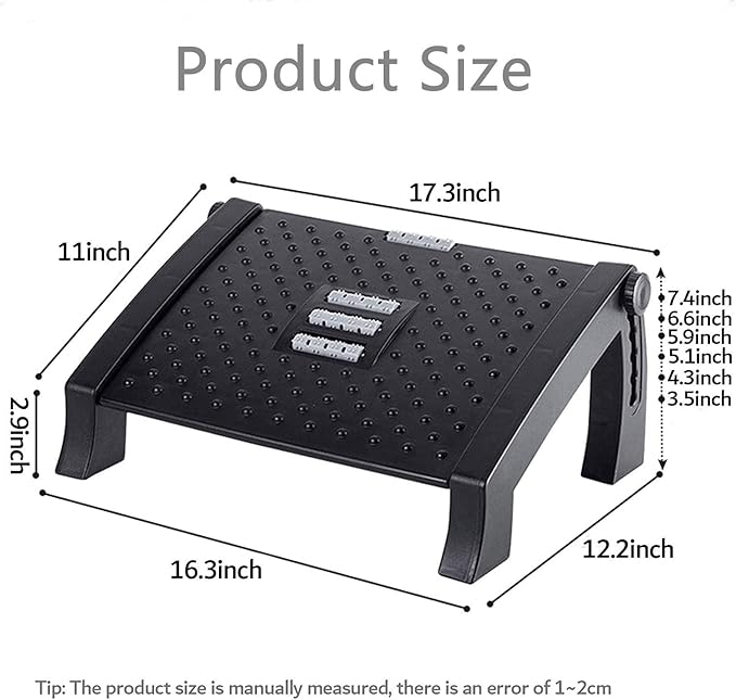 Foot Rest for Under Desk at Work Adjustable,Office Chair Foot Rest with Massage Surface and Roller,Pressure Relief for Comfort,6 Height Adjustable,Ergonomic Tilted Foot Stool for Home,Office