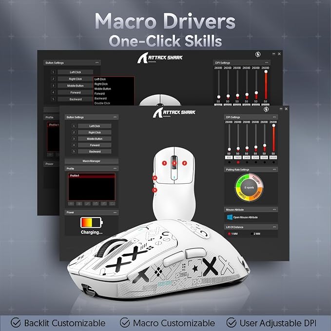 MAMBASNAKE Attack Shark X3 Wireless Gaming Mouse, 49g Ultralight, PixArt PAW3395 26000 DPI, Bluetooth/2.4Ghz /Wired Tri-Mode, 200Hrs Rechargeable Battery, Kailh GM8.0 Switch for PC/MAC/Win-White&Tape