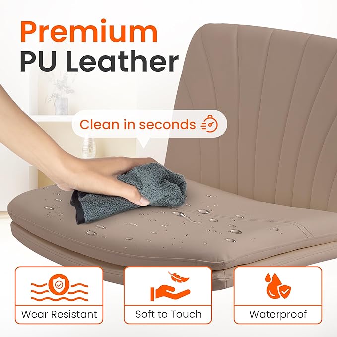 Orange Factory Criss Cross Chair with Wheels Comfy Wide Vanity Desk Chair Dual Base Leather Armless Adjustable Swivel for Home Computer Task (Brown Pu, Faux Leather)