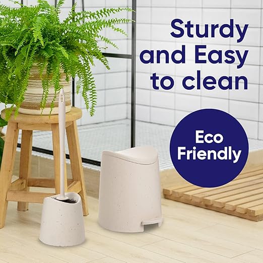 Superio Small Plastic Bathroom Trash Can with Lid 3 Liter Modern Curved Step On Trash Can with Foot Pedal, Mini Kitchen Waste Bin, Durable and Soft Close for Bedroom, Office, Under Desk (Ecohome-Set)